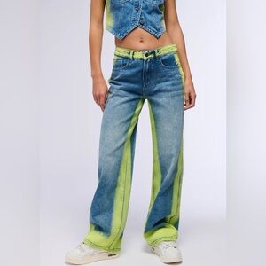Vibrant Blue and Green Flare Jeans